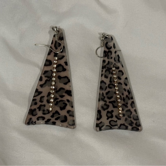 Leopard Print Earrings with Rhinestone Detail - Picture 1 of 3